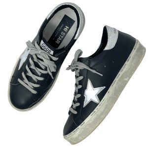 Golden Goose GGDB Hi Star Platform Leather Sneakers Black & Silver